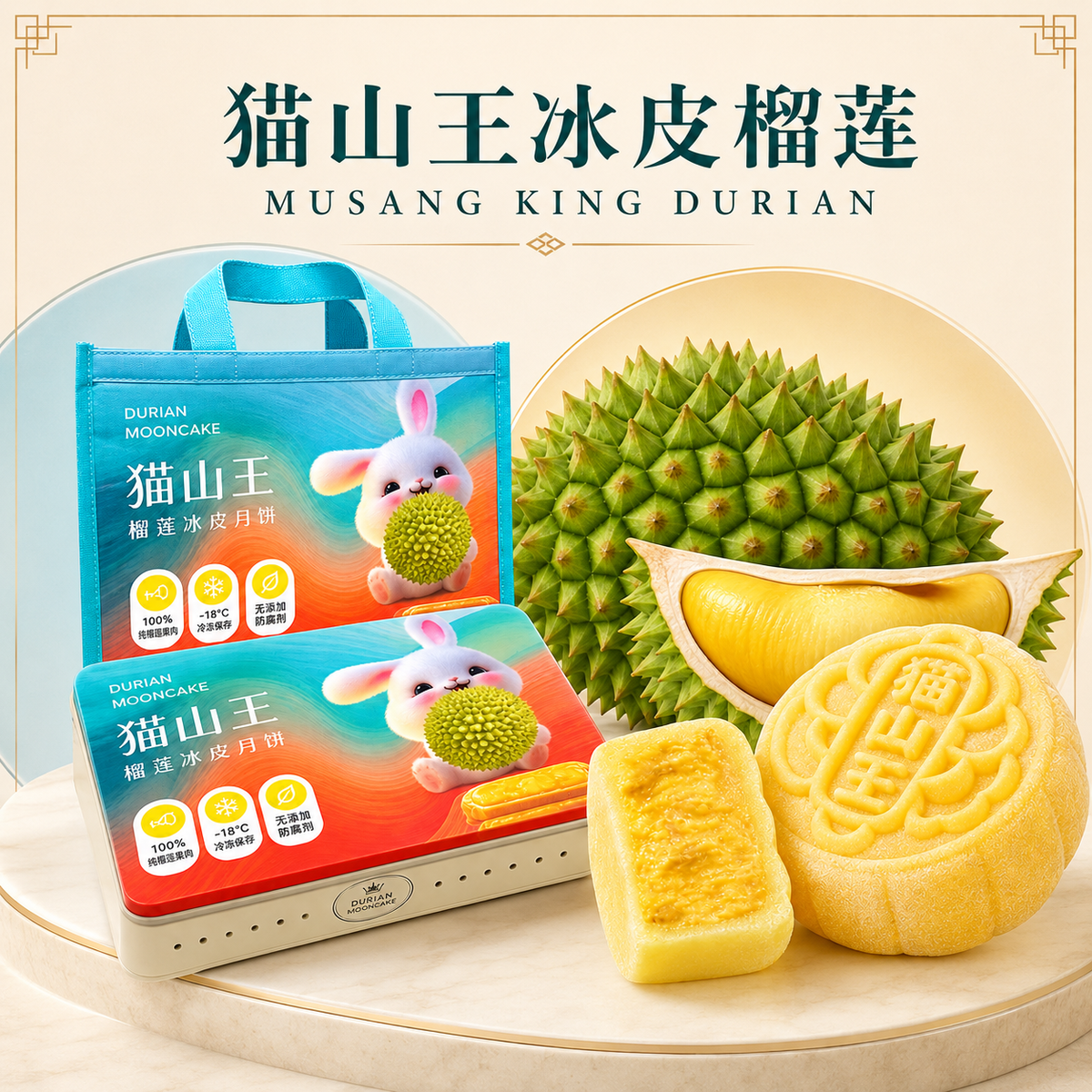 Snowy Musang King Durian Mooncake 冰皮猫山王榴莲月饼 - 60g x 6pcs